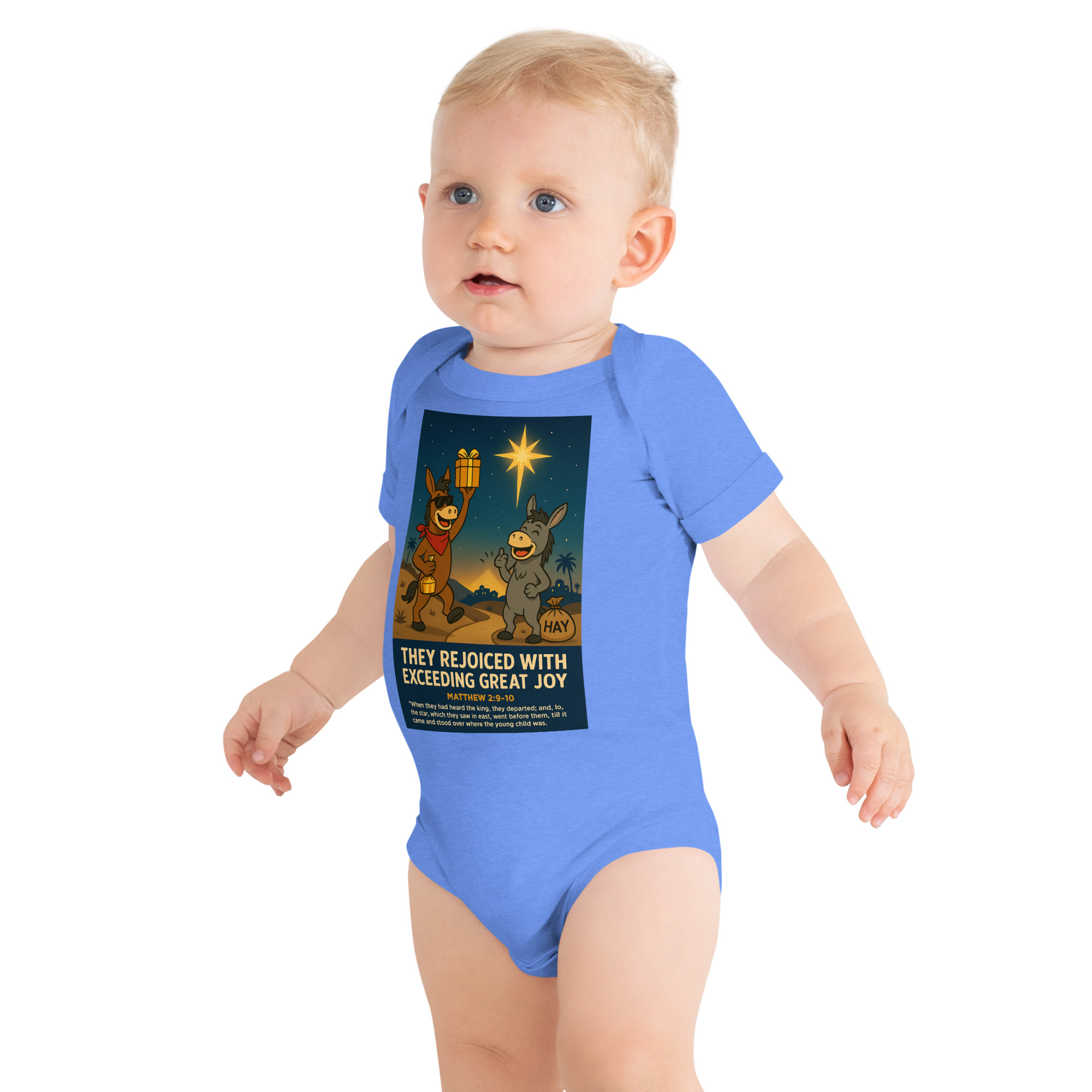 “They Rejoiced with Exceeding Great Joy”. Christmas Baby One Piece – Bella + Canvas 100B