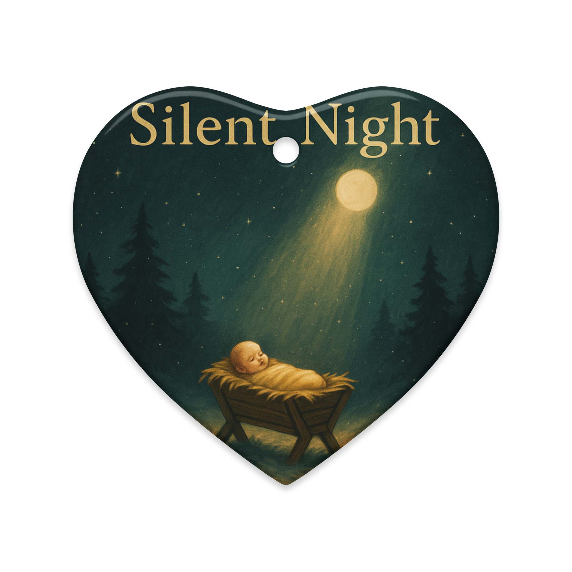 Silent Night Ceramic Ornament – The Manger Under Moonlight - Image 3