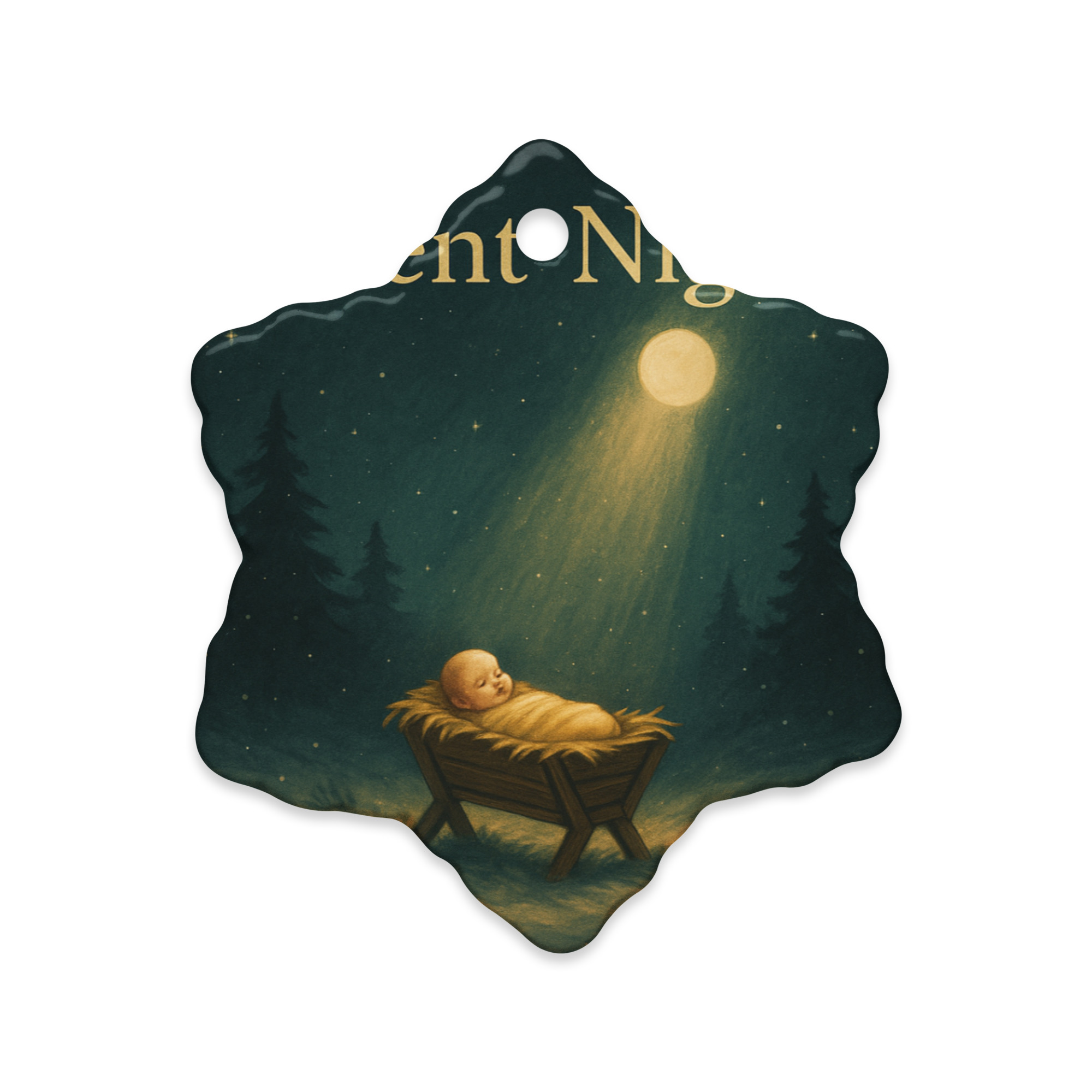 Silent Night Ceramic Ornament – The Manger Under Moonlight - Image 5