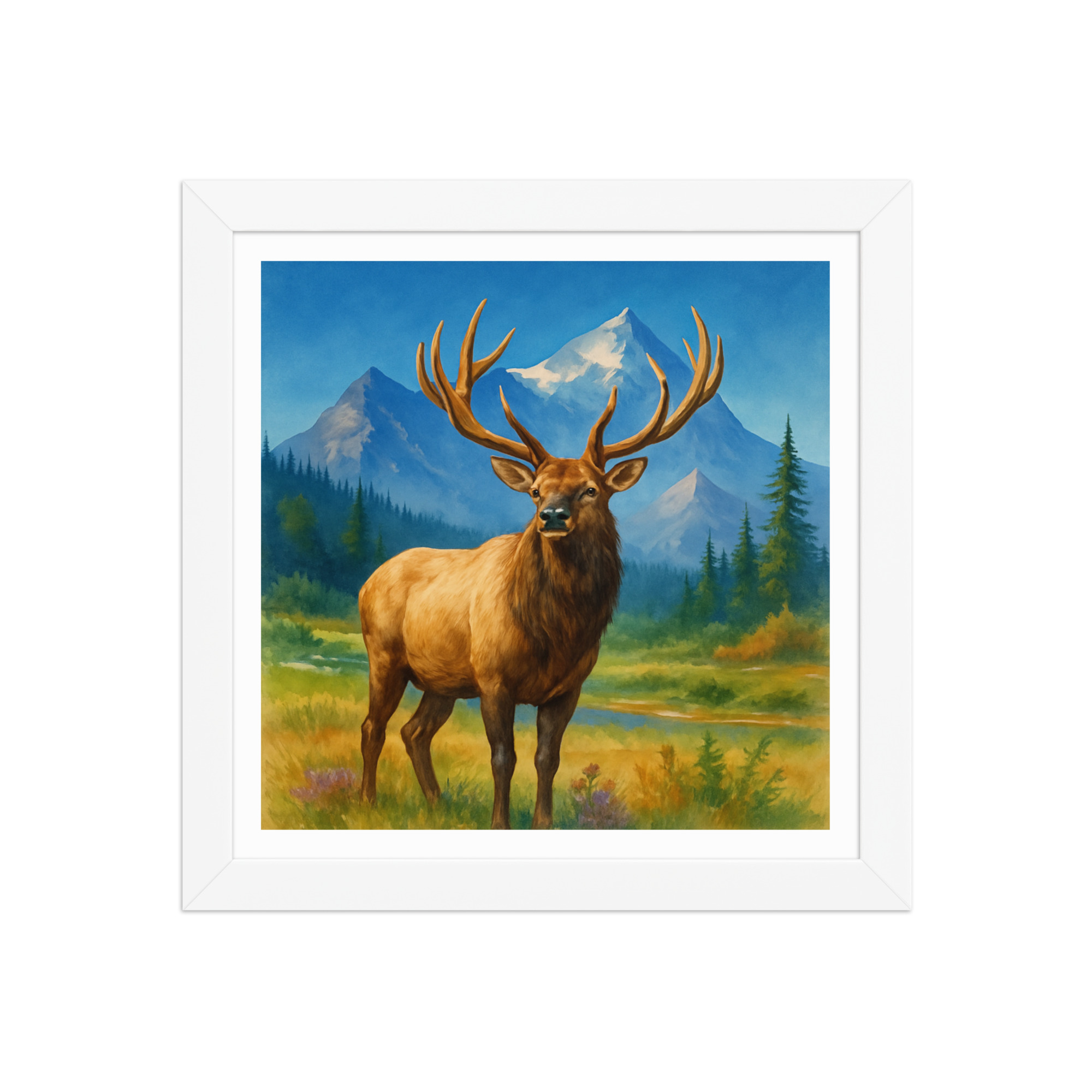 Majestic Elk Framed Wall Art – Rustic Mountain Cabin Decor