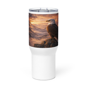 Majestic Eagle Travel Mug with Handle – Stainless Steel Mountain Wildlife Tumbler